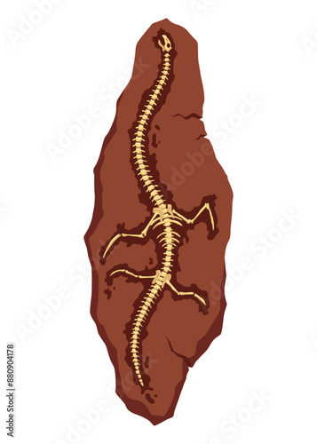 Dinosaur fossil skeleton bones, excavations of archeology isolated. Prehistoric reptile skeletons lying underground. Cartoon paleontological artifact