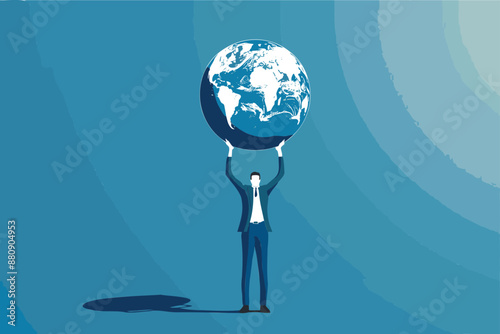 Businessman Holding World Globe, Symbolizing Global Leadership and Economic Challenges