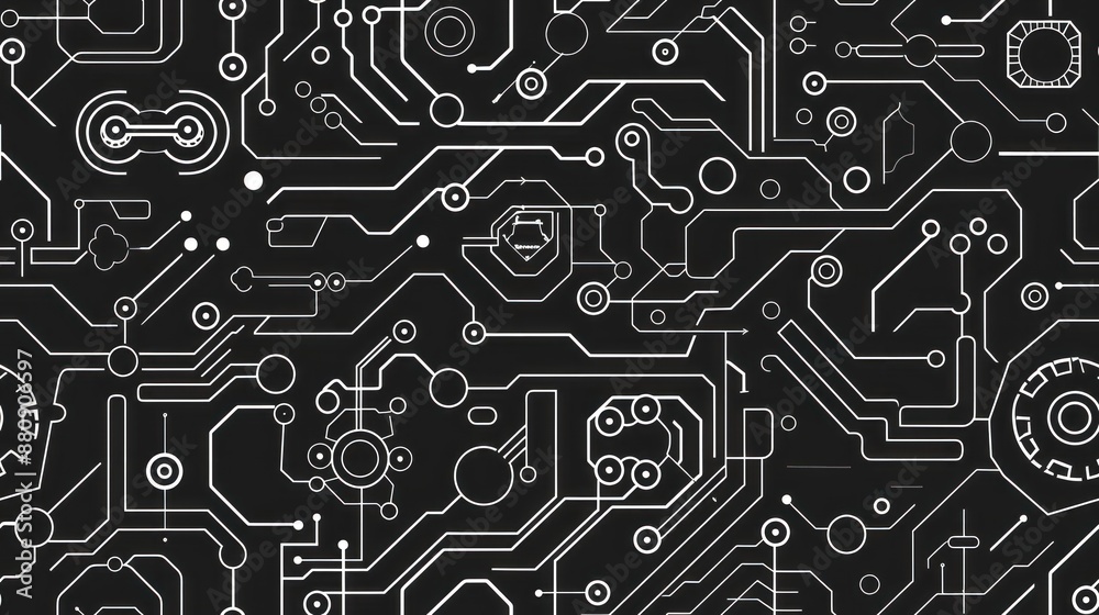 Abstract Circuitry Pattern in Black and White Abstract Circuitry Pattern in Black and White
