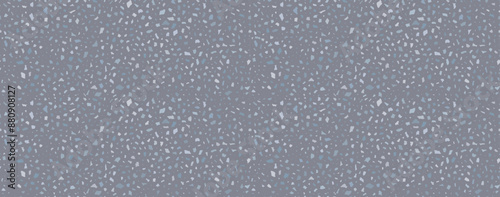 Terrazo flooring seamless pattern. Vector realistic asphalt texture with grey mosaic abstract elements. Terrazzo tile with natural pieces of marble, granite or quartz. Classic Italian floor background