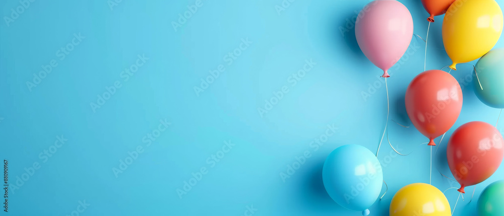 Colorful balloons float against a turquoise sky, symbolizing joy and celebration with a cheerful, minimalistic composition. Colorful balloons float against a turquoise sky, symbolizing joy and celebration with a cheerful, minimalistic composition.