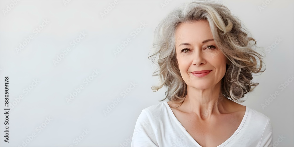 Attractive mature woman in 50s isolated on white promoting skincare and beauty. Concept Beauty and Skincare Promotion, Mature Woman, Isolated White Background, Advertising, Healthy Aging Attractive mature woman in 50s isolated on white promoting skincare and beauty. Concept Beauty and Skincare Promotion, Mature Woman, Isolated White Background, Advertising, Healthy Aging