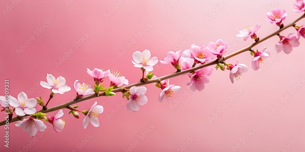 Fototapeta premium Close up isolated sakura branch on pink background macro AI Generative