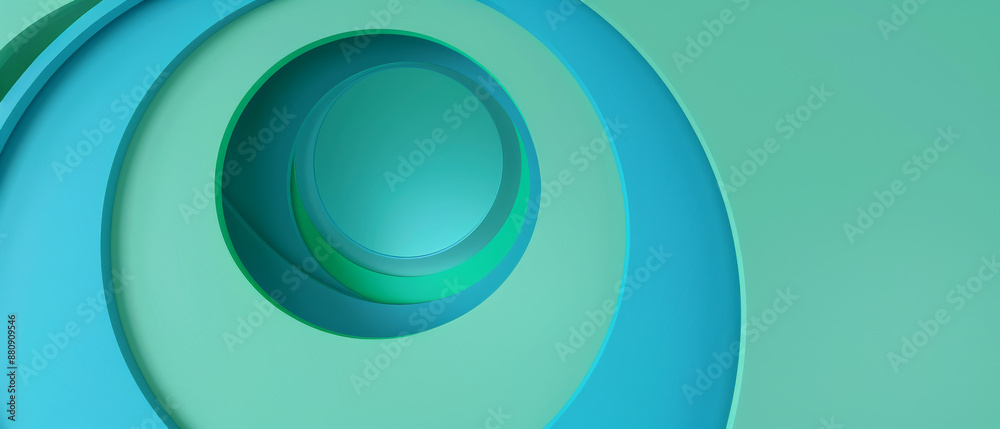 Obraz premium Abstract concentric circles in shades of sea green and teal, creating a hypnotic pattern reminiscent of modern, minimalist art.