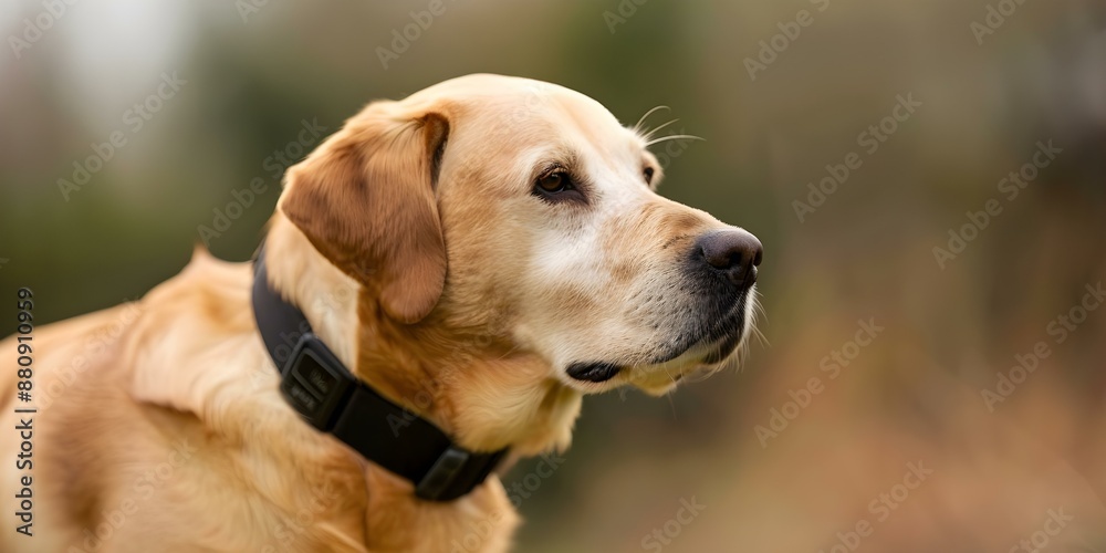 Smart Dog Collar for Monitoring Health with Innovative Technology and Data Tracking. Concept Dog Health, Technology Innovation, Smart Collar, Data Tracking, Monitoring Technology Smart Dog Collar for Monitoring Health with Innovative Technology and Data Tracking. Concept Dog Health, Technology Innovation, Smart Collar, Data Tracking, Monitoring Technology