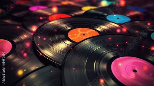 Old vinyl records with nostalgic music background and melodious tunes photo