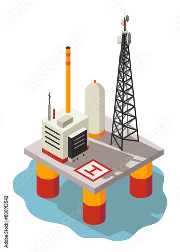 Offshore oil rig for drilling oil and extracting petroleum in the energy industry