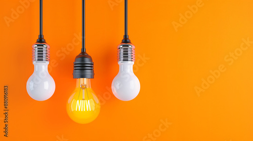 Modern Decorative Hanging Light Bulbs for Home Decor. Bright Filament and LED Technology on Orange Background