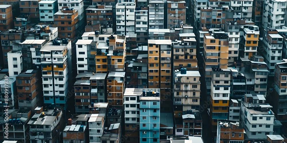 Contrast between poor neighborhoods and skyscrapers highlights wealth disparity in city. Concept Wealth Disparity, Urban Inequality, Neighbourhood Contrasts, City Skyscrapers, Social Divide Contrast between poor neighborhoods and skyscrapers highlights wealth disparity in city. Concept Wealth Disparity, Urban Inequality, Neighbourhood Contrasts, City Skyscrapers, Social Divide