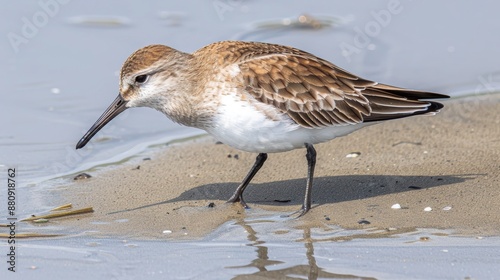 "Graceful Sandpiper Wading in Serene Waters"