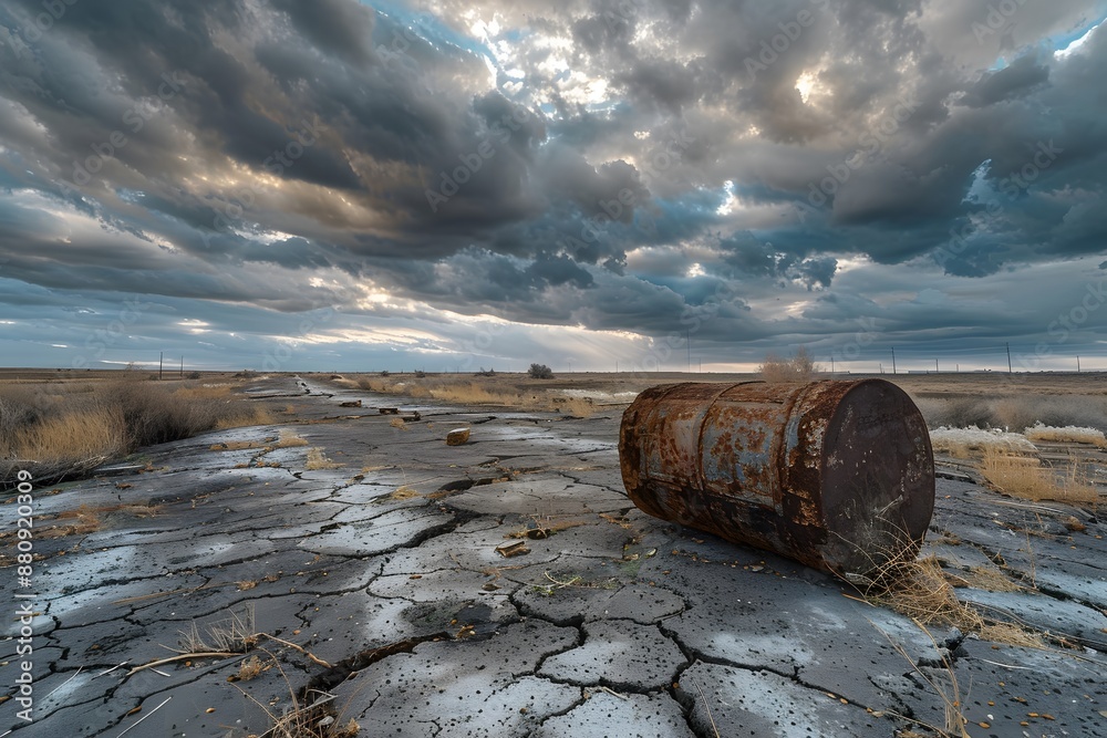 Fototapeta premium A stark lifeless area with remnants of nuclear testing