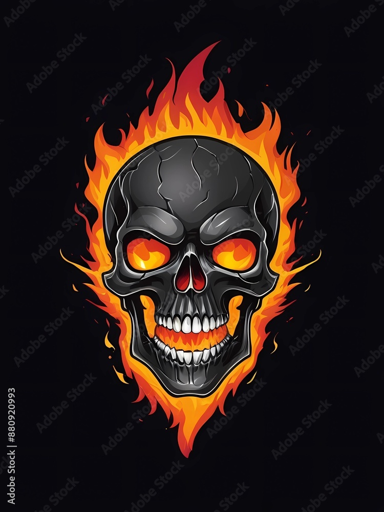 crack head skull in fire effect