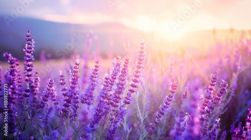 purple blooming in summer. Colorful summer view of field of blossom 