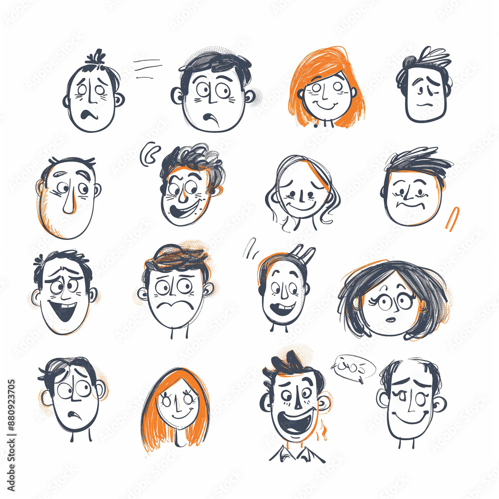 Set of funny faces, funny face doodle, funny face sketches Set of funny faces, funny face doodle, funny face sketches