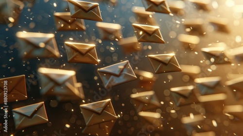 A 3D render of e-mail icons cascading against a brown background, symbolizing digital communication and connectivity.