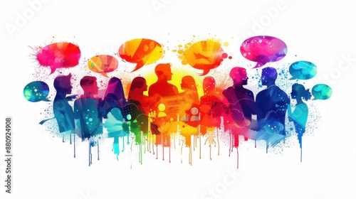 A dynamic depiction of brainstorming conversations with colorful speech bubbles and creative ideas flowing.