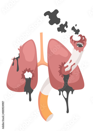 Smoking dangers icon. Smoking effect on human lung. Awareness about smoking and poison of cigarette. Resulting premature organ damage