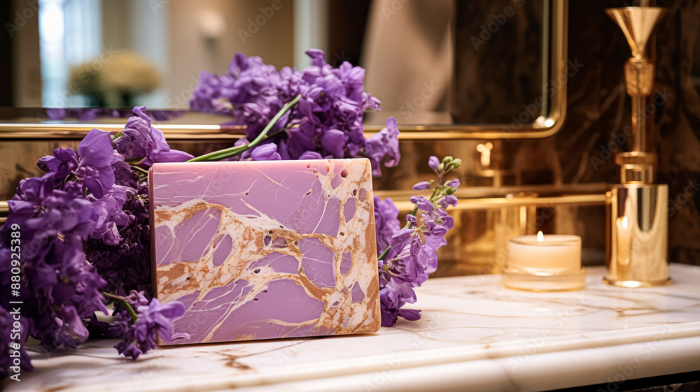 Scented soap in bathroom, handmade diy cosmetic product, luxury body care gift and spa bath experience