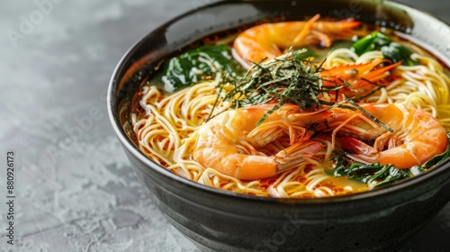 The national cuisine of Japan. Japanese shrimp soup. 