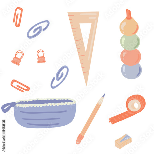 Vector Set of School Stationery Supplies flat design set