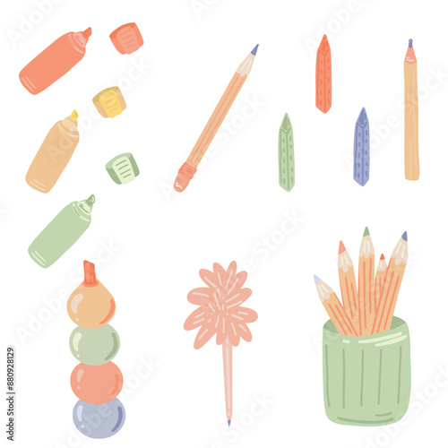 Vector Set of School Stationery Supplies