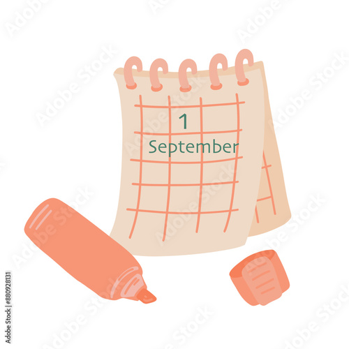 1st September back to school set with calendar and marker