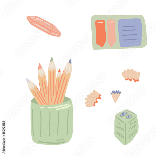 Vector Set of School Stationery Supplies flat design back to school