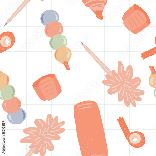 Seamless School Supplies Pattern in Flat Style