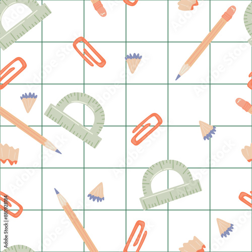 Seamless School Supplies Pattern in Flat Style