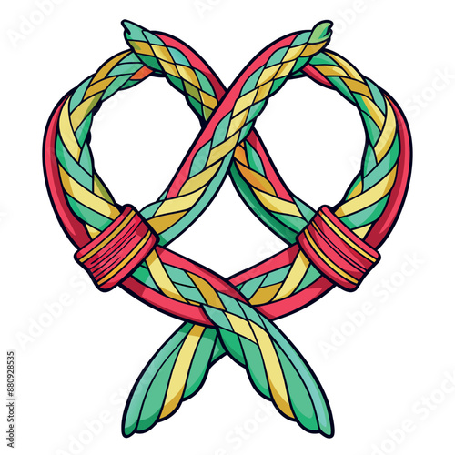 A neat vector image of two interlaced friendship bracelets on a white background