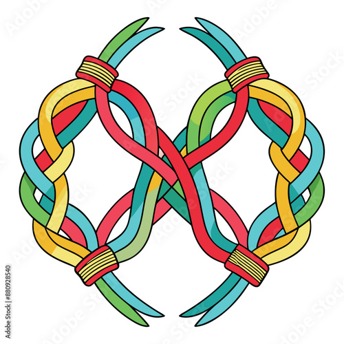 A neat vector image of two interlaced friendship bracelets on a white background