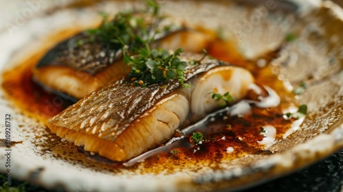 The national cuisine of Japan. Japanese dorada with nitsuke sauce. photo