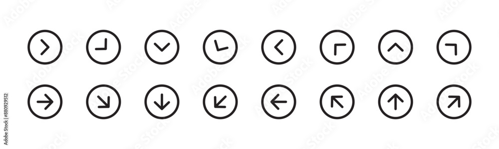 Arrow icon set in line style, arrow simple black symbol sign for apps, UI, and website, Control button, Navigation arrow, vector illustration Arrow icon set in line style, arrow simple black symbol sign for apps, UI, and website, Control button, Navigation arrow, vector illustration