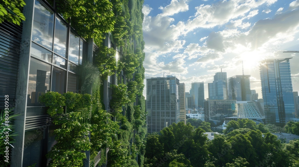 Fototapeta premium Green Cityscape: Sustainable Architecture and Urban Greenery