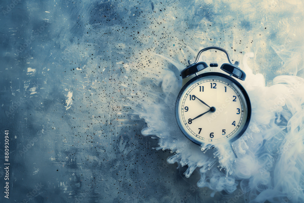 custom made wallpaper toronto digitalA vintage alarm clock emerges from a cloud of smoke against a textured wall, symbolizing the intersection of time and transition.