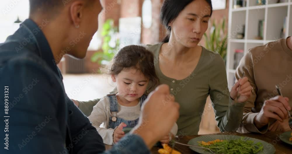 Extended Family with Eating Healthy Meal at Home, Toddler watching Entertainment on Phone Extended Family with Eating Healthy Meal at Home, Toddler watching Entertainment on Phone