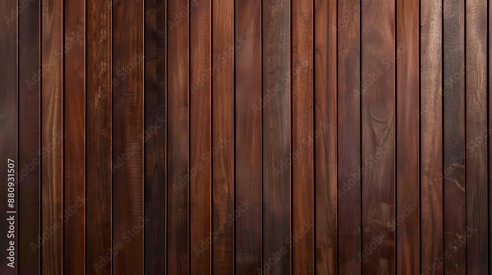 Fototapeta premium A mahogany dark wood vertical slat wall covering provides a rich and elegant backdrop
