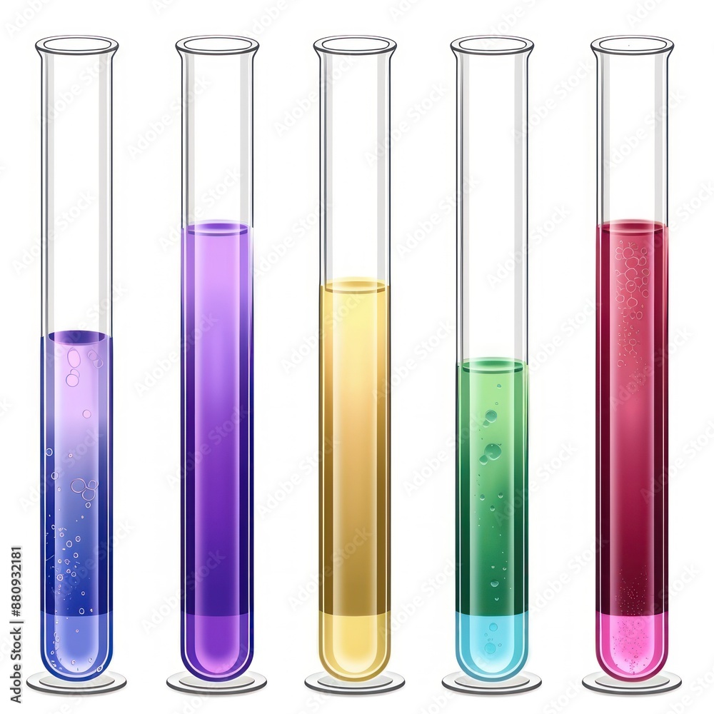Five Test Tubes with Different Colored Liquids Five Test Tubes with Different Colored Liquids