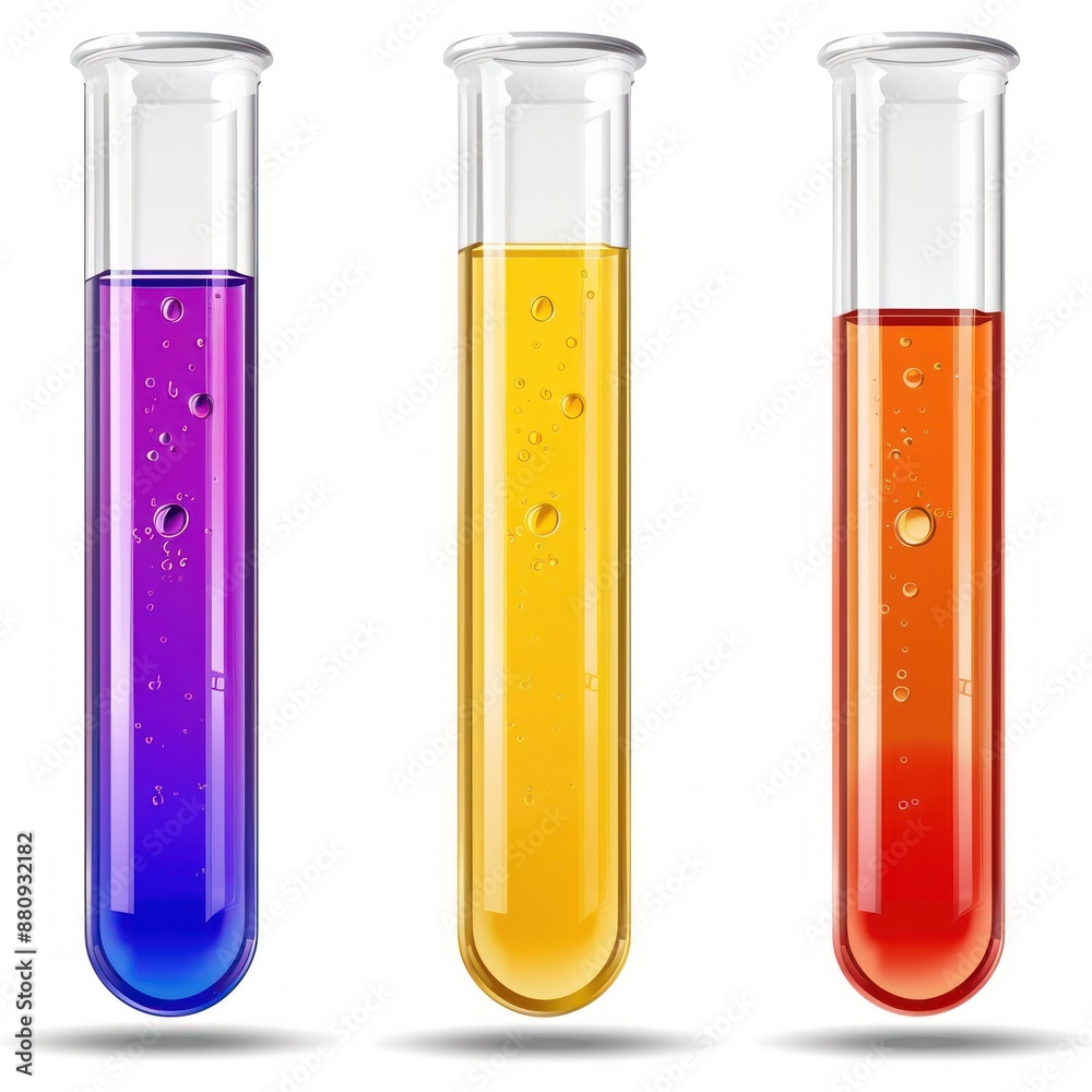 Three Test Tubes with Colorful Liquids