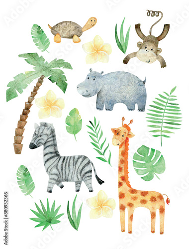 Canvas Print Watercolor vector arrangement with safari animals