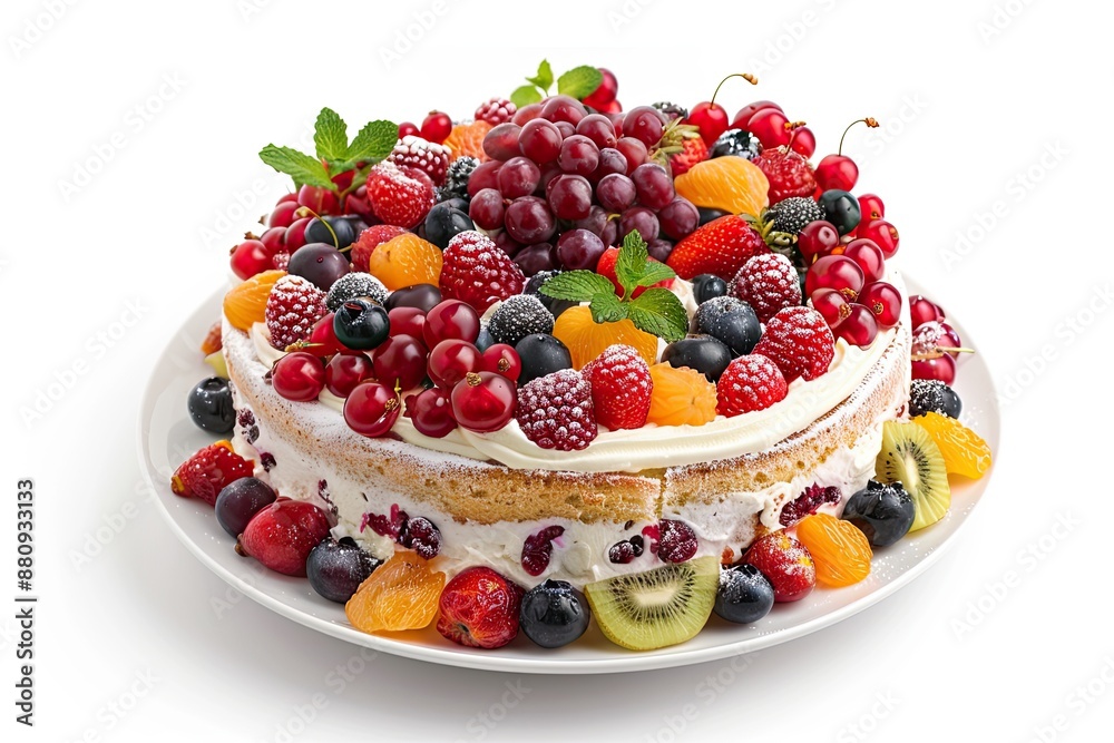 fruit cake on white plate isolated on white background fruit cake on white plate isolated on white background