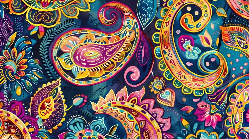 The Paisley pattern features intricate, teardrop-shaped motifs in vibrant, eye-catching colors.