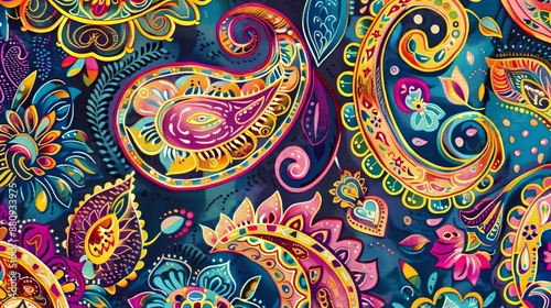 Obraz na płótnie The Paisley pattern features intricate, teardrop-shaped motifs in vibrant, eye-catching colors. w salonie
