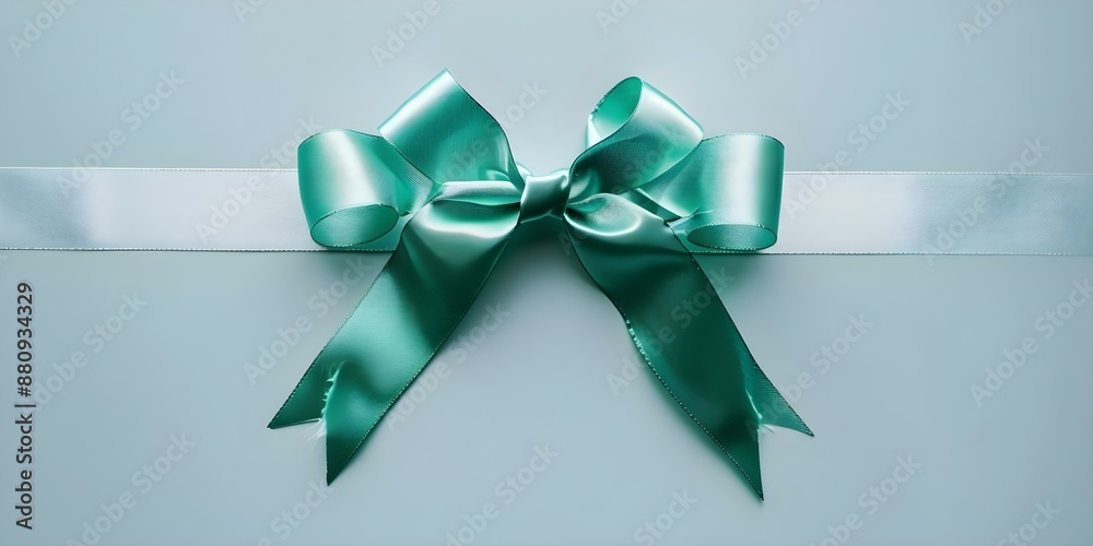 Green ribbon bow with white and silver accents on a plain background. Concept Green Ribbon, Ribbon Bow, White Accents, Silver Accents, Plain Background Green ribbon bow with white and silver accents on a plain background. Concept Green Ribbon, Ribbon Bow, White Accents, Silver Accents, Plain Background