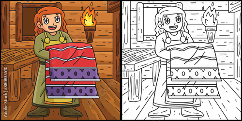 Viking with Tapestry Coloring Page Illustration