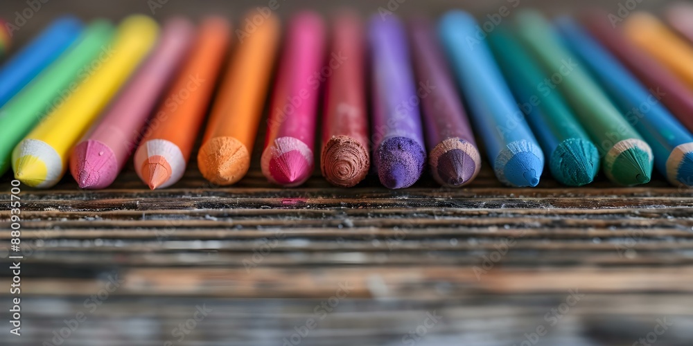 Crayons on a wooden table with copy space A still life image. Concept Colorful Props, Still Life Photography, Creative Composition, Artistic Table Setting Crayons on a wooden table with copy space A still life image. Concept Colorful Props, Still Life Photography, Creative Composition, Artistic Table Setting
