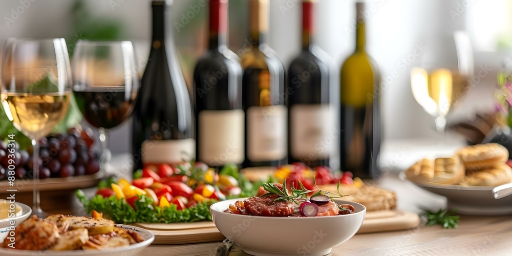 Nonalcoholic Wine Bottles on the Table A Safe and Delicious Alternative for Guests. Concept Nonalcoholic Wine, Table Display, Safe Alternative, Delicious Taste, Guest Satisfaction Nonalcoholic Wine Bottles on the Table A Safe and Delicious Alternative for Guests. Concept Nonalcoholic Wine, Table Display, Safe Alternative, Delicious Taste, Guest Satisfaction