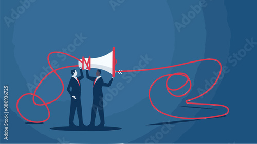 Dynamic Business Communication: Executives Amplify Message with Megaphone and Flowing Red Line