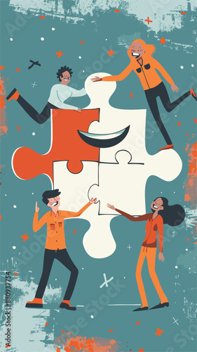 Diverse Team Assembling Giant Puzzle: Collaborative Success and Workplace Joy