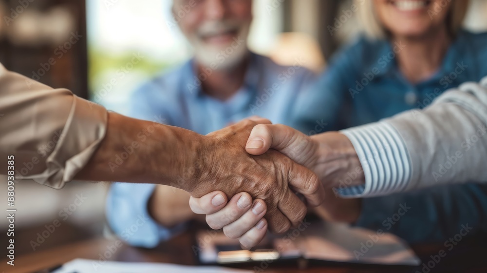 Business Handshake Between Senior Adults in Office Business Handshake Between Senior Adults in Office